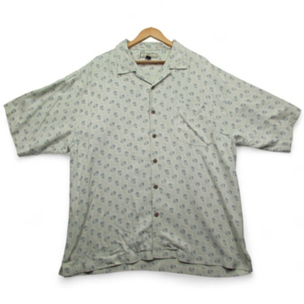 Tommy Bahama Shirt‎ Mens Extra Large Green Silk Palm Tree Print Button Up Casual